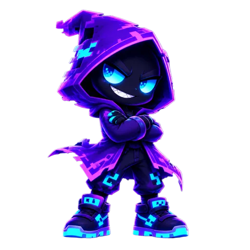 Glitch the digital creature looking smug